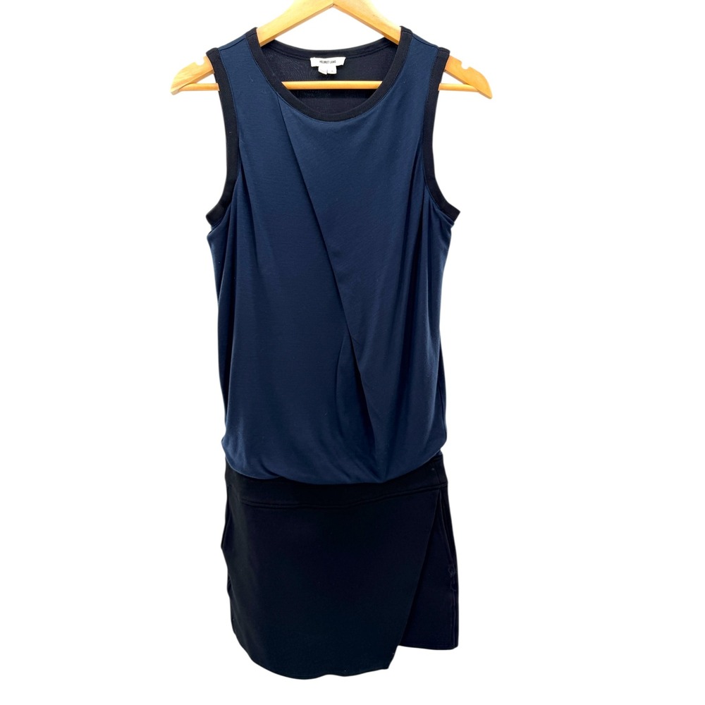 Helmut Lang Emission A Line Mini Dress Black Blue Sleeveless Modern Size 0